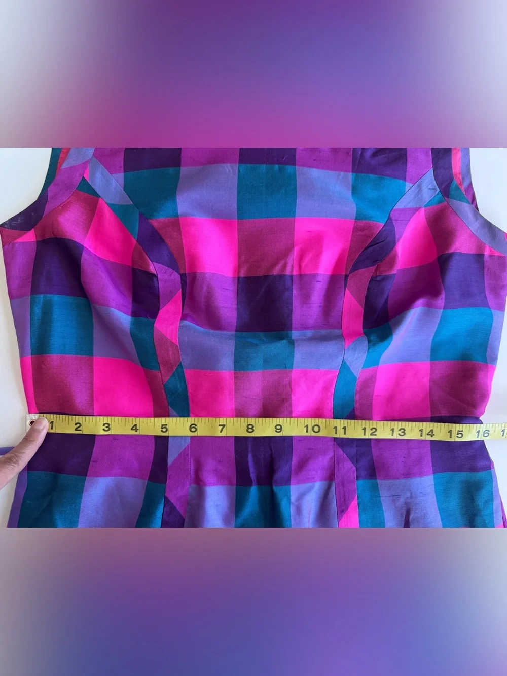 Vintage 60s Johnson Dong Hong Kong Vibrant Mod Secretary Geek Plaid Belted Dress